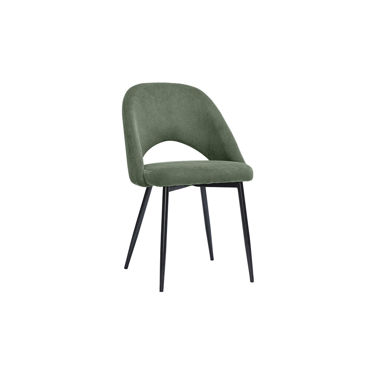 Chaises vintage en tissu velours côtelé vert kaki et métal noir (lot de 2) COSETTE