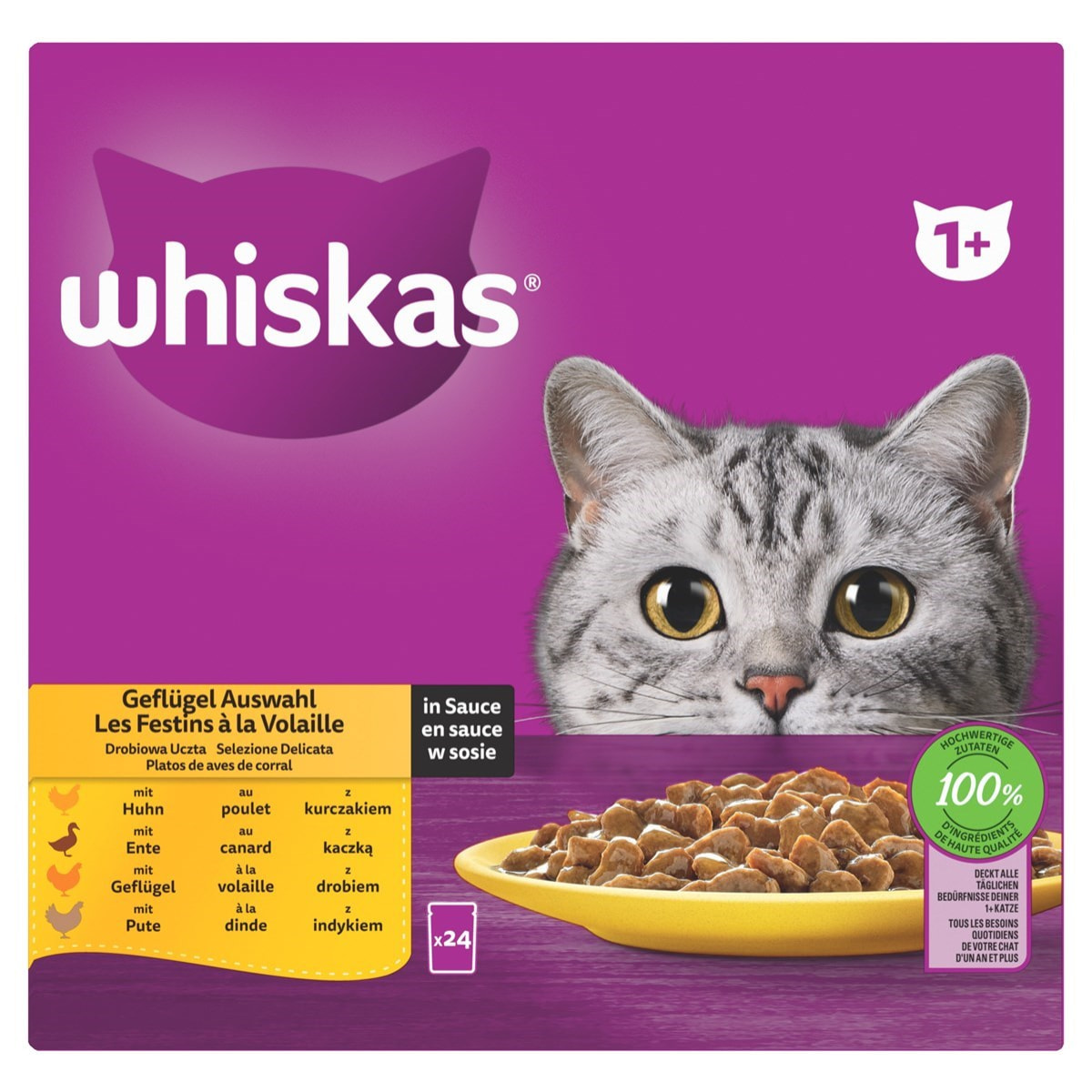 WHISKAS 48 Sachets fraîcheur en sauce 4 variétés volaille pour chat 85g (2x24)