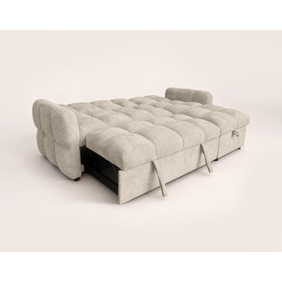 Octave - Canapé d'angle réversible 4 places convertible avec coffre en velours texturé - Beige