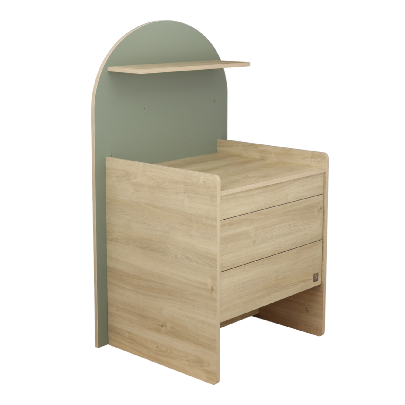 Commode à langer évolutive en bureau - décor bois chêne sépia forme arche