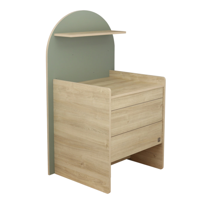 Commode à langer évolutive en bureau - décor bois chêne sépia forme arche