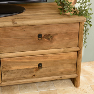 SANDY - Meuble TV 2 tiroirs 2 portes, longueur 155cm bois pin recyclé