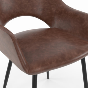 Chaises Rebecca en similicuir marron et pieds métal - lot de 2