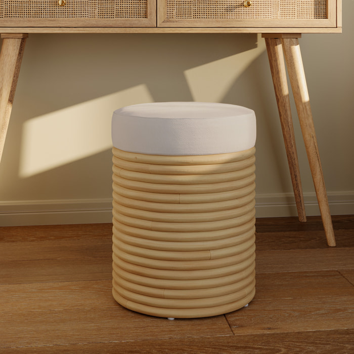 Tabouret en rotin et tissu crème H 43 cm - Théa
