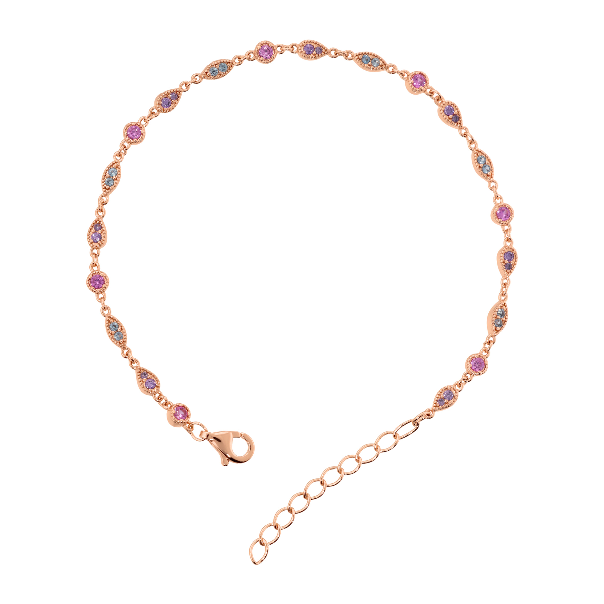 Bracciale Tennis con Elementi Tondi e a Marquise e Cubic Zirconia Colorate