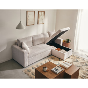 Cyrus - canapé d'angle réversible 4 places - convertible avec coffre - en velours côtelé - Beige