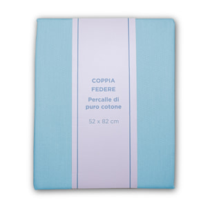 WHITE & WHITE Set 2 federe 100% cotone percalle Azzurro