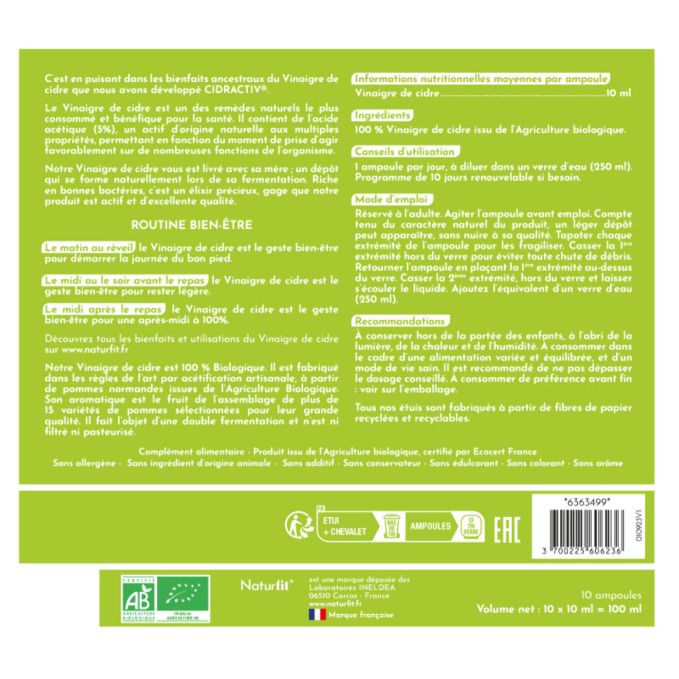 Pack Digestion Légère - Cidractiv, Charbon Activé & Probiotiques Dynamisés - Ventre plat, Flore & Confort Intesinal