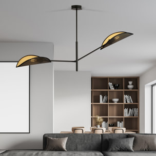 Lampada a sospensione Vene con paralumi a forma di foglia nero e oro