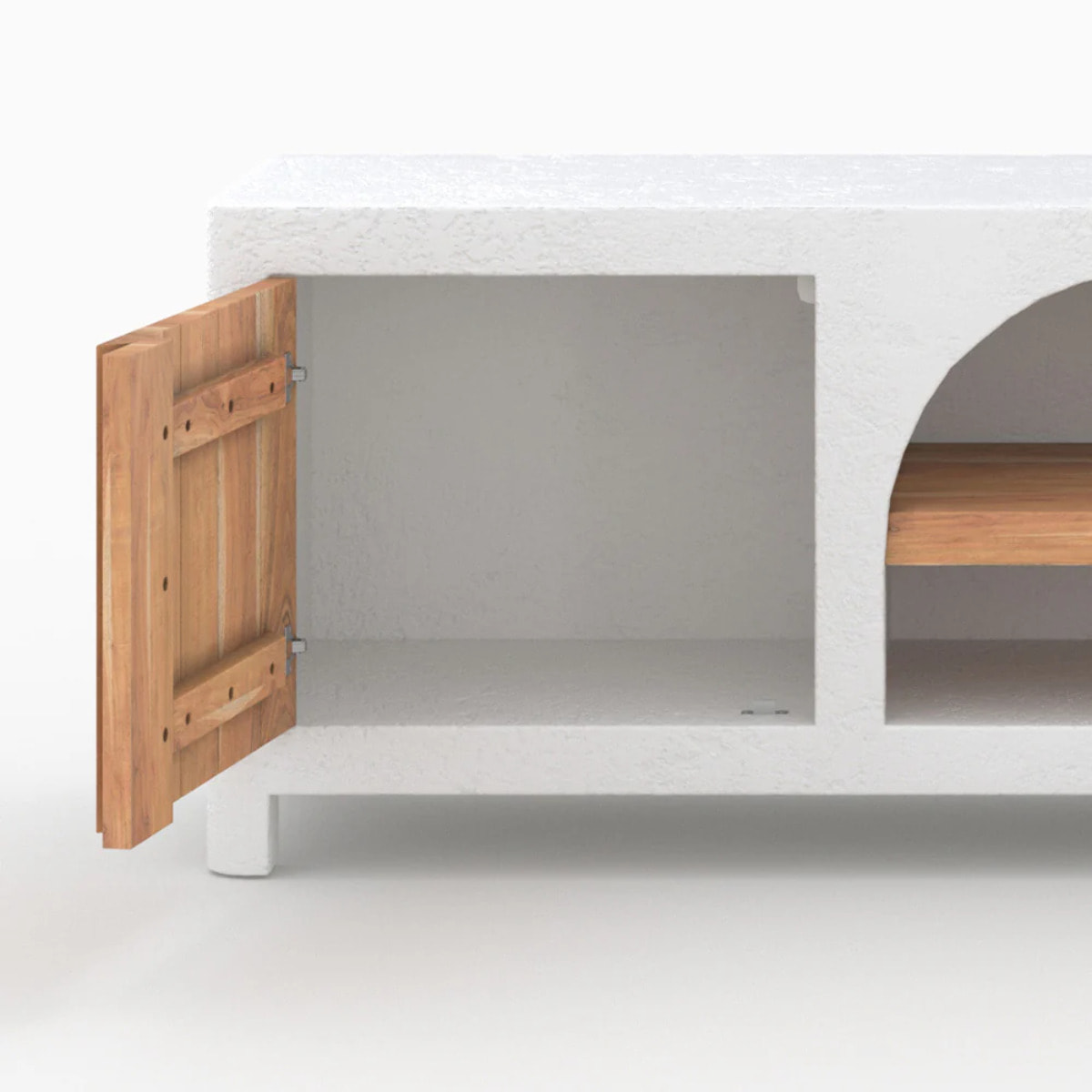 Meuble TV en béton blanc cassé et bois d'acacia 145 cm - Fira