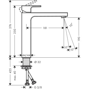 Mitigeur lavabo Vernis Shape 190 chromé sans tirette ni vidage