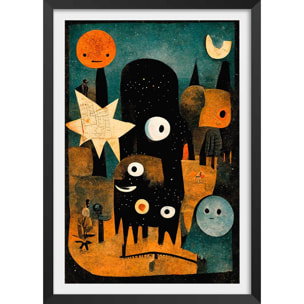 Affiche enfant la nuit des jeunes monstres  Affiche + cadre en bois - Noir