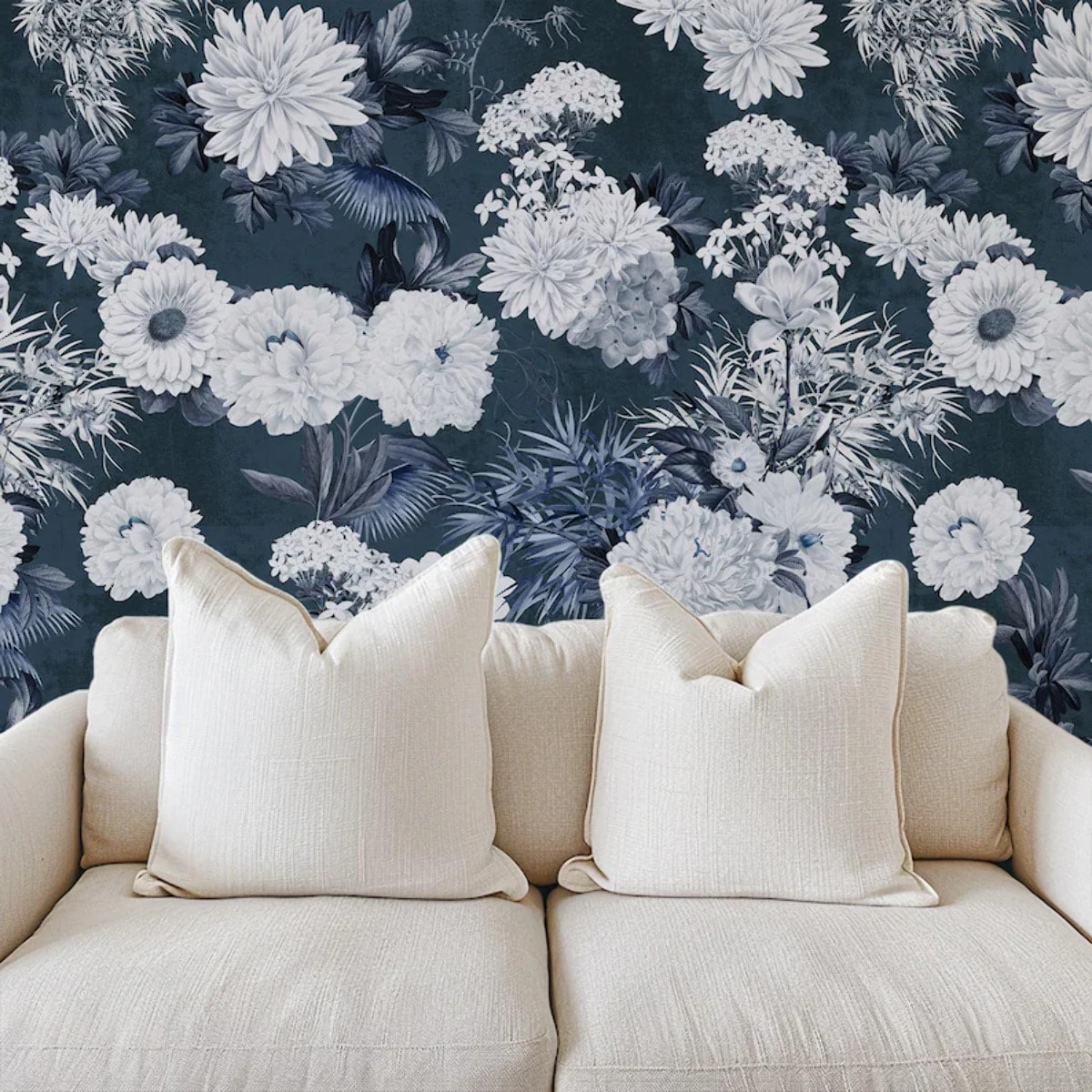 Carta da Parati Floreale Blu Navy