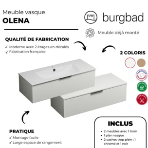 Meuble vasque 120 cm BURGBAD Olena en décalé chêne clair + miroir