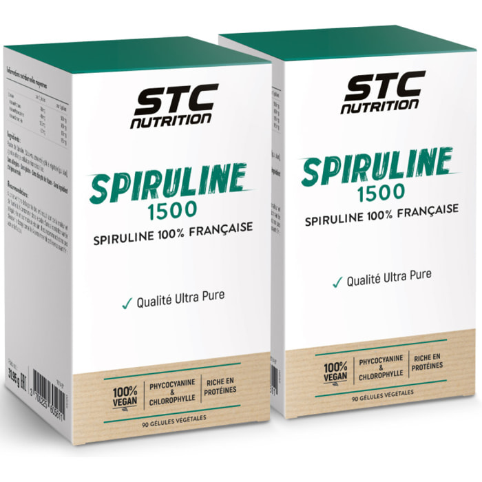 Spiruline 1500 - Complément Alimentaire à Base de Spiruline 100% Française - Qualité Ultra-Pure - Riche en Protéines - Teneur Garantie en Phycocyanines et Chlorophylle - Lot de 2