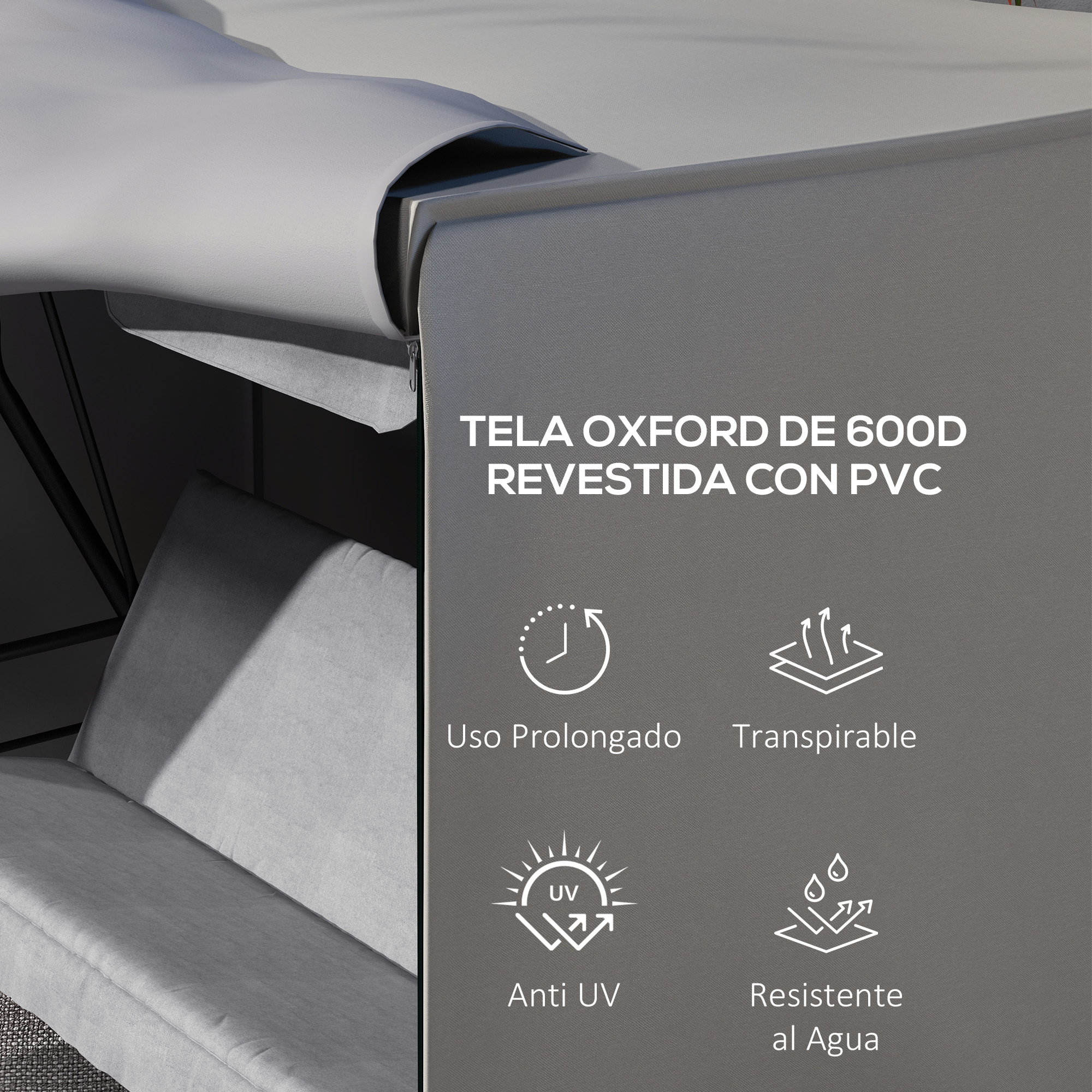 Funda Balancín Jardín Funda Columpio Jardín Exterior Cubierta de Columpio de Tela Oxford 600D con 2 Cremalleras Impermeable 205x124x164 cm Gris Claro