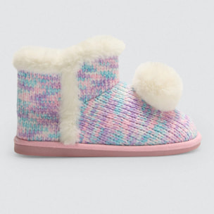 Pantofole per bambini con dettagli in pelliccia e pompon