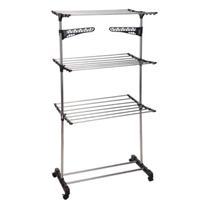 Tendedor de 3 alturas con tubos y 4 ruedas 80x57x165cm