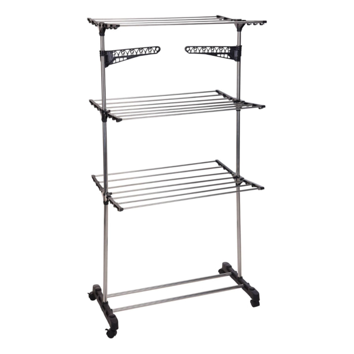 Tendedor de 3 alturas con tubos y 4 ruedas 80x57x165cm