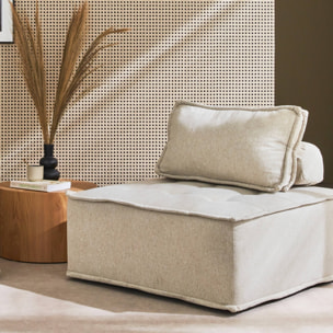 Chauffeuse pour canapé modulable tissu capitonné beige avec un coussin