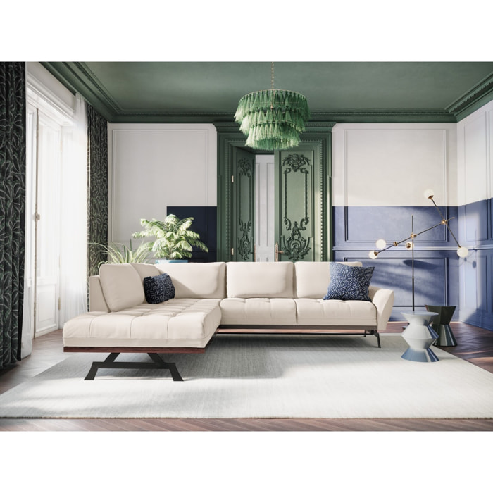 Canapé d'angle gauche convertible "Olivier" 5 places en tissu structurel beige clair