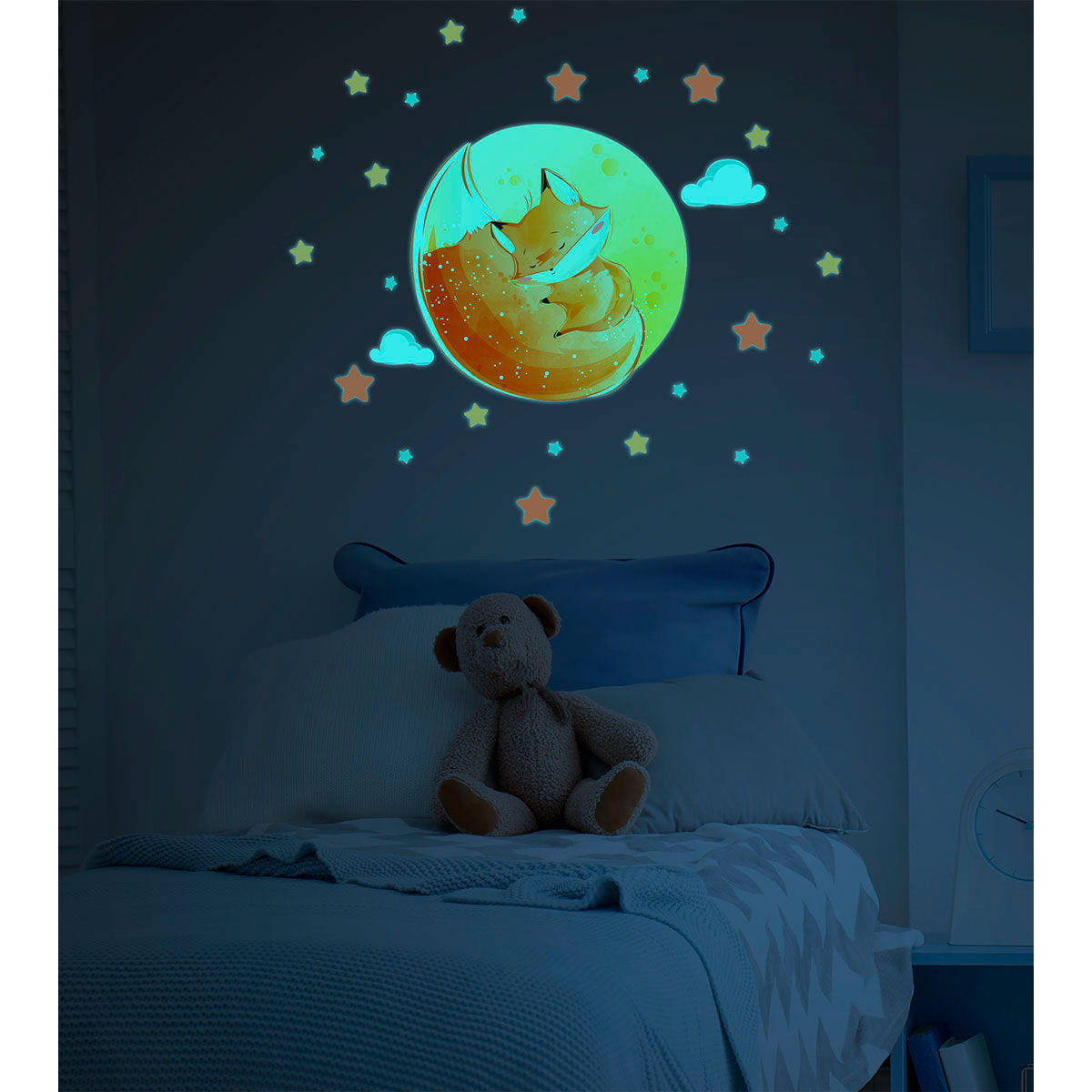 Sticker phosphorescent lumineux - RENARD RÊVEUR + 50 ÉTOILES