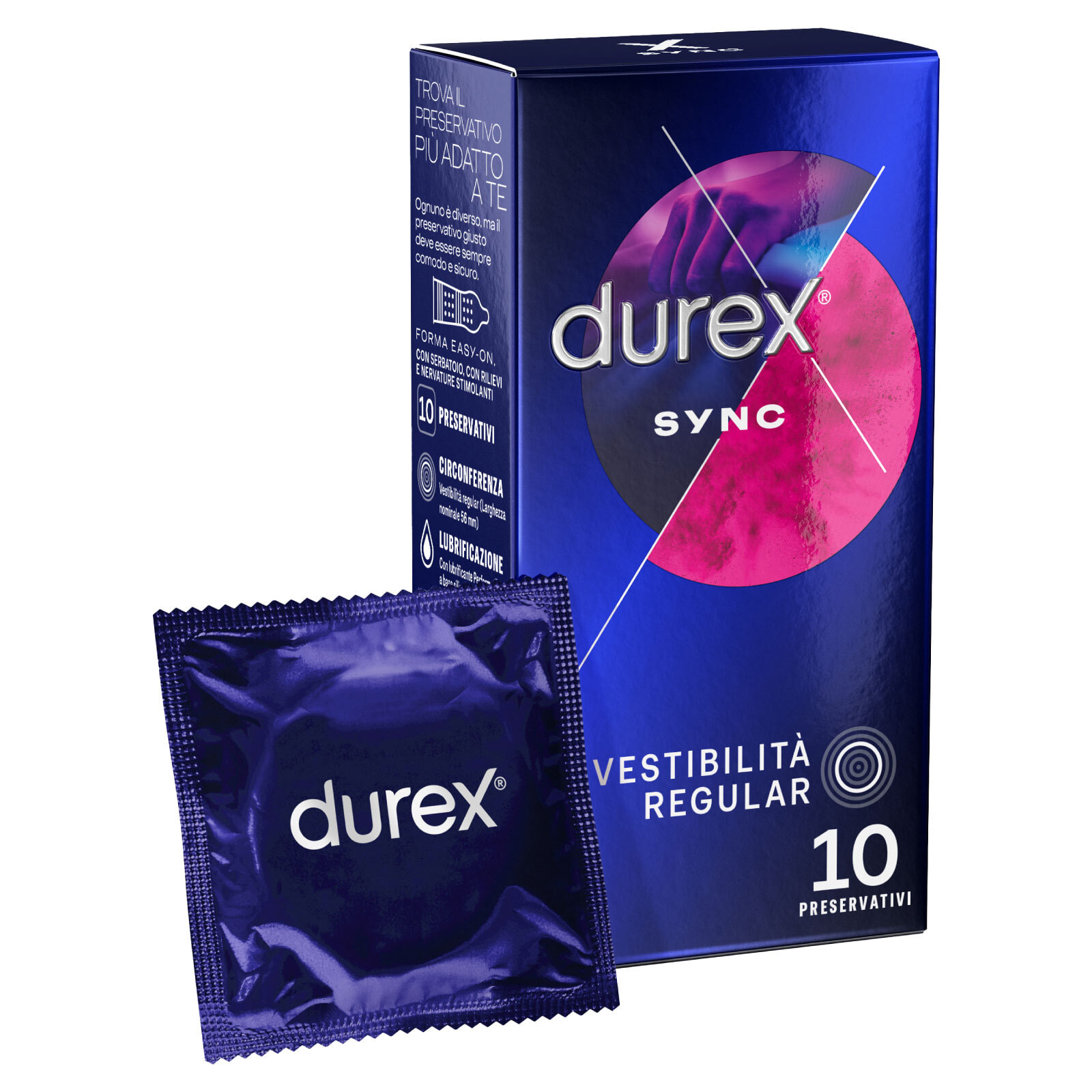 Preservativi Durex Sync con Forma Easy On Stimolante e Ritardante - Confezione da 10 Profilattici