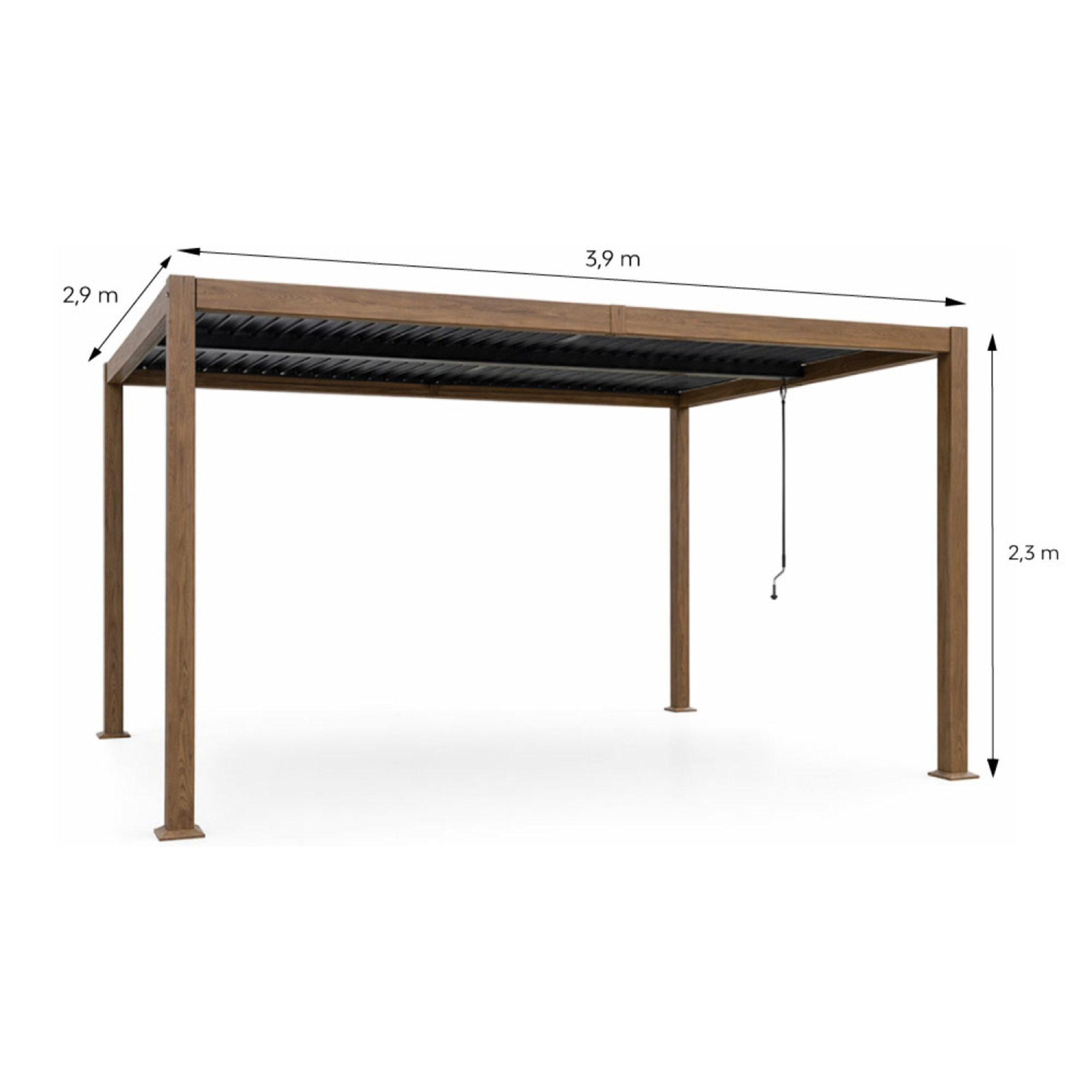 Pergola bioclimatique 4x3m structure aluminium lames orientables effet bois MILL