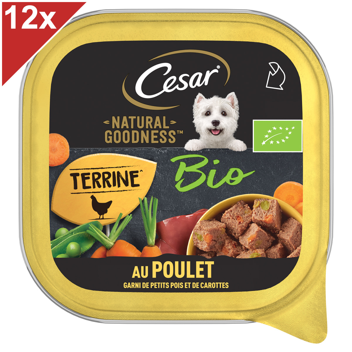 CESAR Barquettes Natural Goodness Bio Terrine Poulet pour chien adulte 12x100g