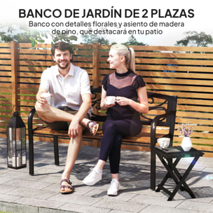 Banco de Jardín Exterior de 2 Plazas Banco de Exterior con Asiento de Madera y Marco de Acero para Patio Terraza 127x56x80 cm Negro y Natural