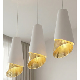 Lampada a sospensione MODA con paralumi bianchi e interno dorato