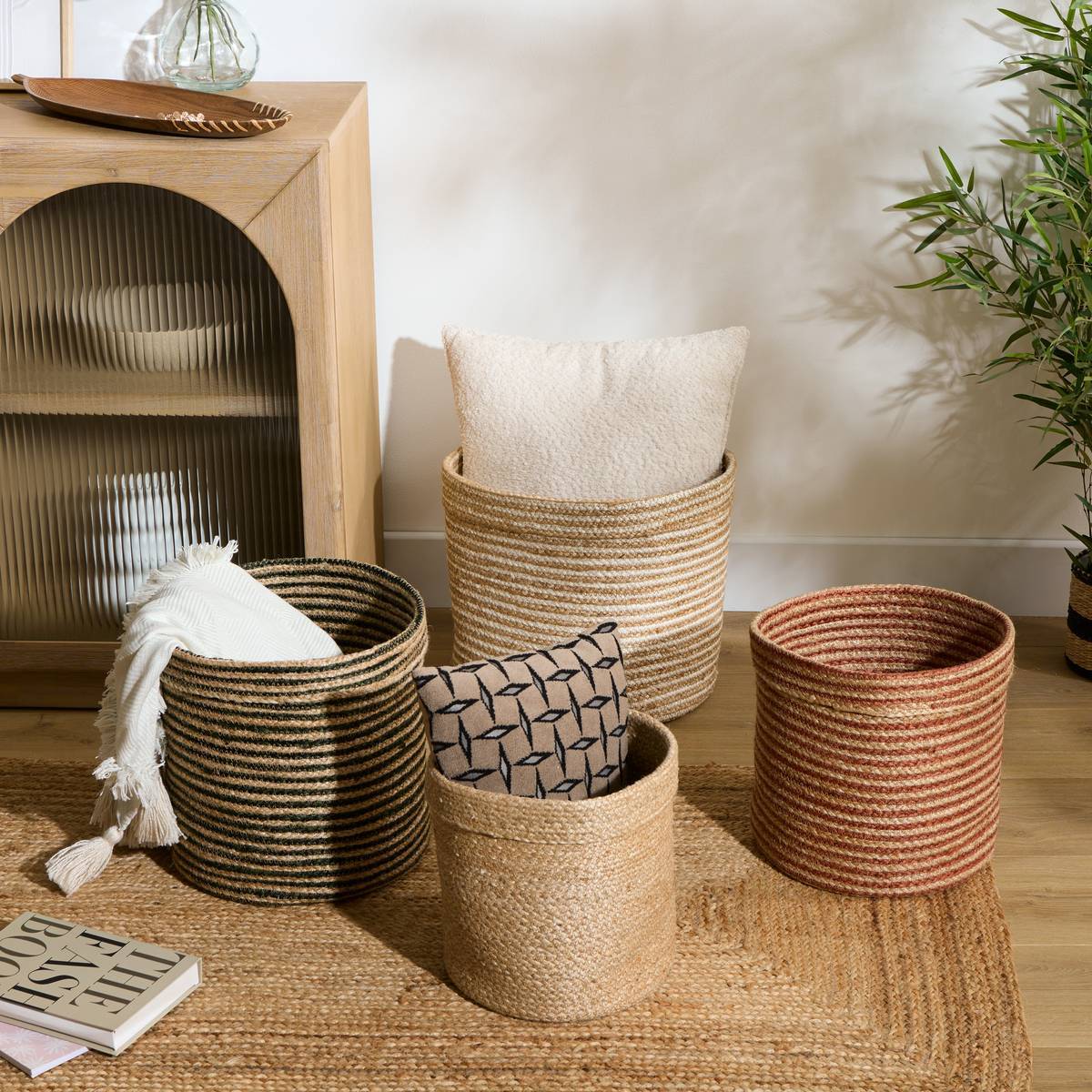 Lot de 4 paniers de rangement assortis Tito en jute