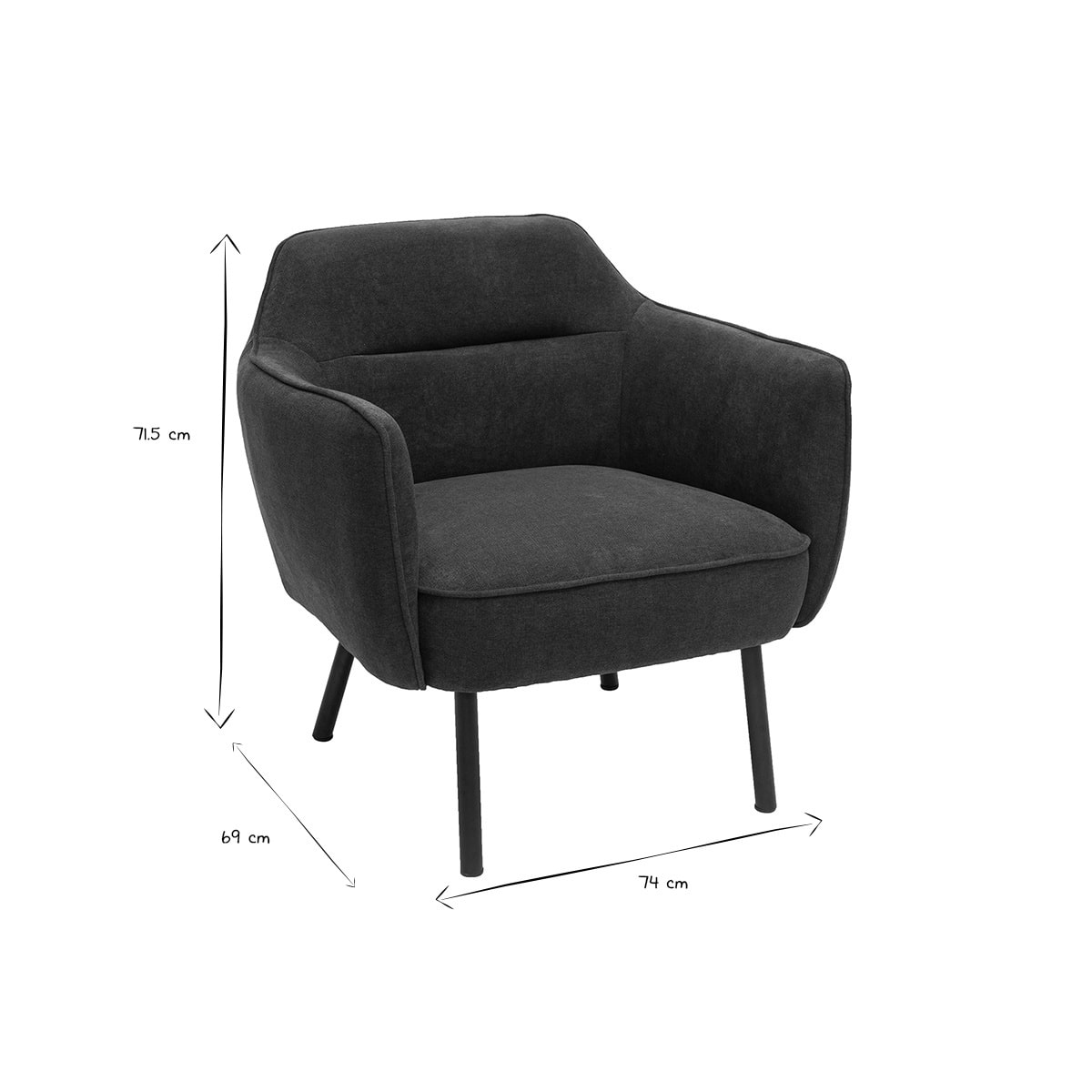 Fauteuil design en tissu effet velours gris foncé et métal noir LAURENS