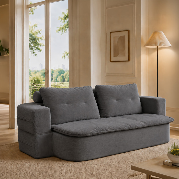 Canapé compressé convertible 2-3 places + couette en velours côtelé gris foncé ROSTOCK
