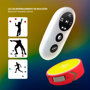 Set de 4 luces de entrenamiento de reacción con mando a distancia y 4 modos de juego. Ideales para mejorar reflejos y coordinación, con fijación magnética.