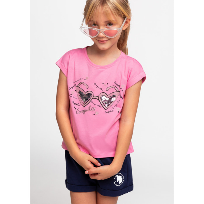 Maglietta da bambina con occhiali a cuore
