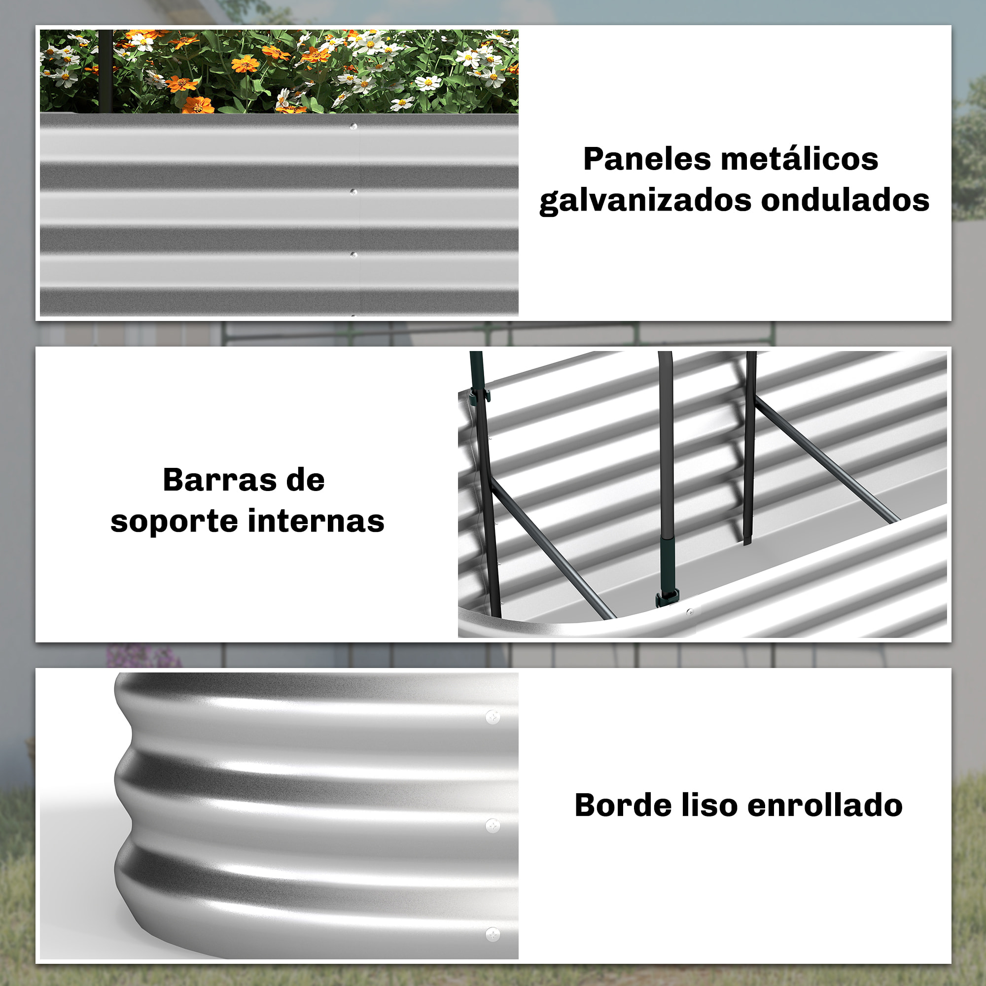 Jardinera Exterior Grande con Cubierta de Invernadero y Malla, Huerto Urbano de Acero Galvanizado con Fondo Abierto, Resistente a la Intemperie, para Patio, Terraza, 200x60x103 cm, Plateado