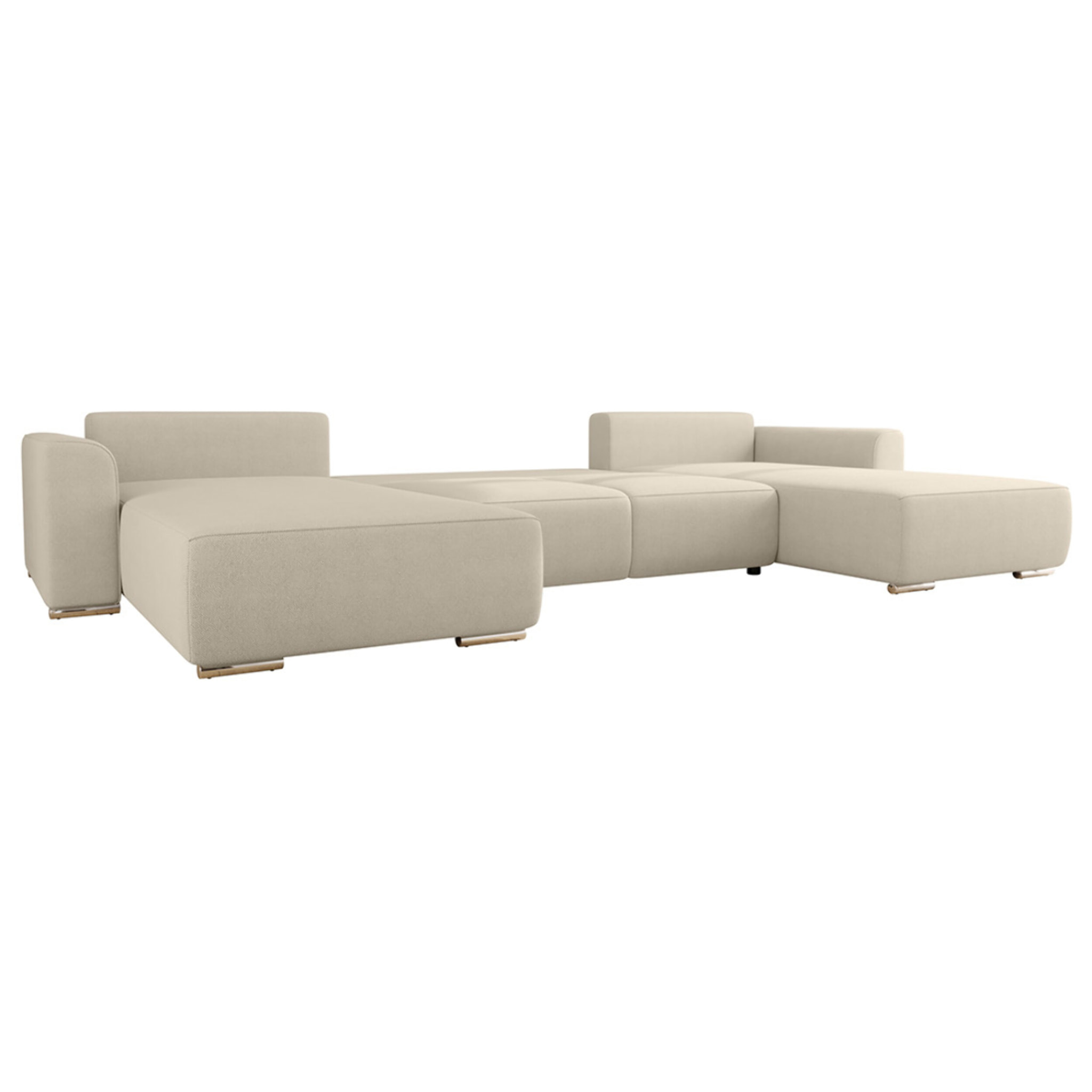 Gabriel - Canapé panoramique en U 7 places convertible avec coffre en tissu texturé - Beige