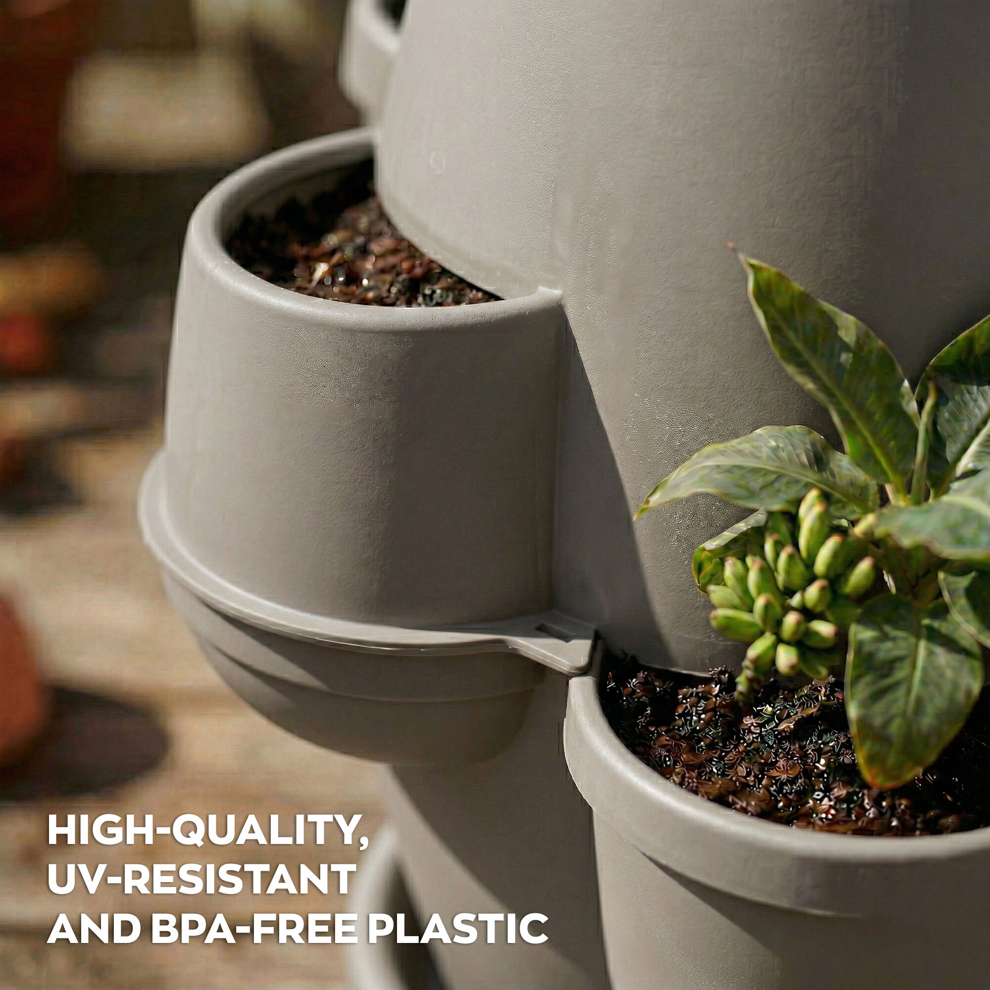 Oasi - Fioriera Da Giardino 80x80x80 Cm Con 6 Tasche Perimetrali E Sottovaso Cappuccino