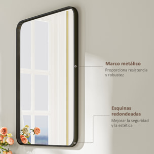Espejo de Baño 60x80 cm Espejo Rectangular Espejo de Pared con Marco de Metal Vertical u Horizontal para Recibidor Sala de Estar Negro