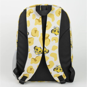 Mochila casual de el rey león - color beige - 32x12x42 cm - fabricada en poliéster - estampado con motivos de simba