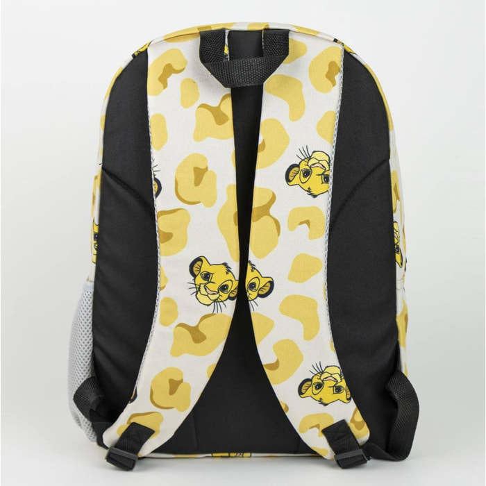Mochila casual de el rey león - color beige - 32x12x42 cm - fabricada en poliéster - estampado con motivos de simba