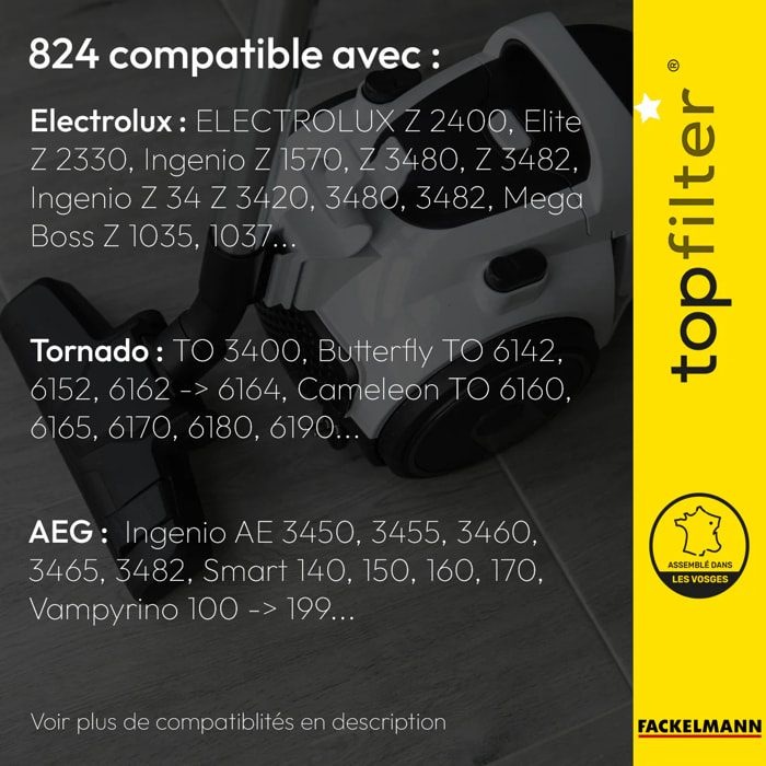 Lot de 4 packs de 4 sacs aspirateur 64824 pour Electrolux et Tornado TopFilter Premium
