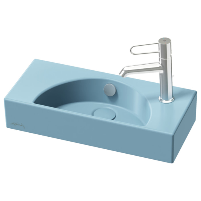 Lave-mains compact 50 cm Odéon Rive Gauche 1 trou de robinetterie à droite Aigue marine satiné