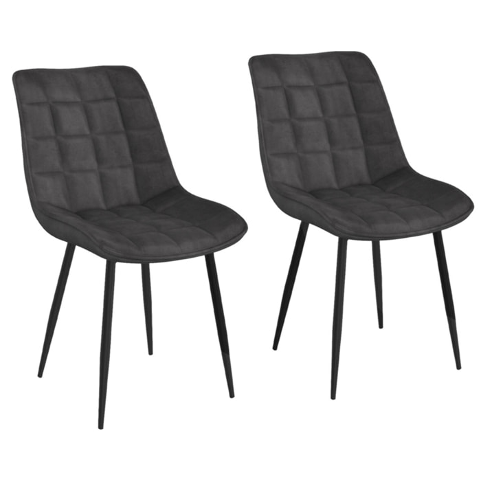 Chaises Melinda en velours - Gris - Pieds noirs