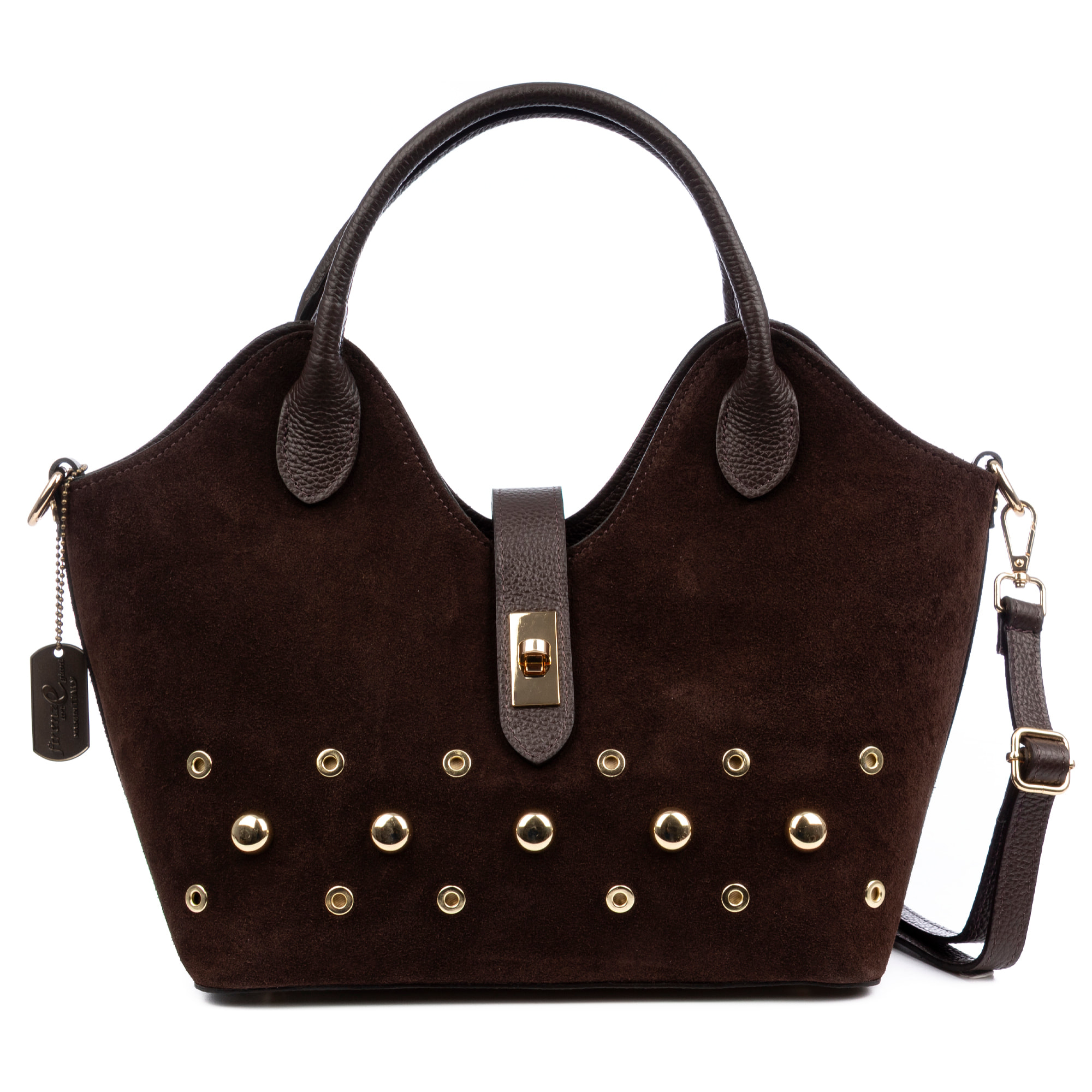 Barzana Borsa a spalla Donna. Pelle scamosciata autentica con dettagli metallici.