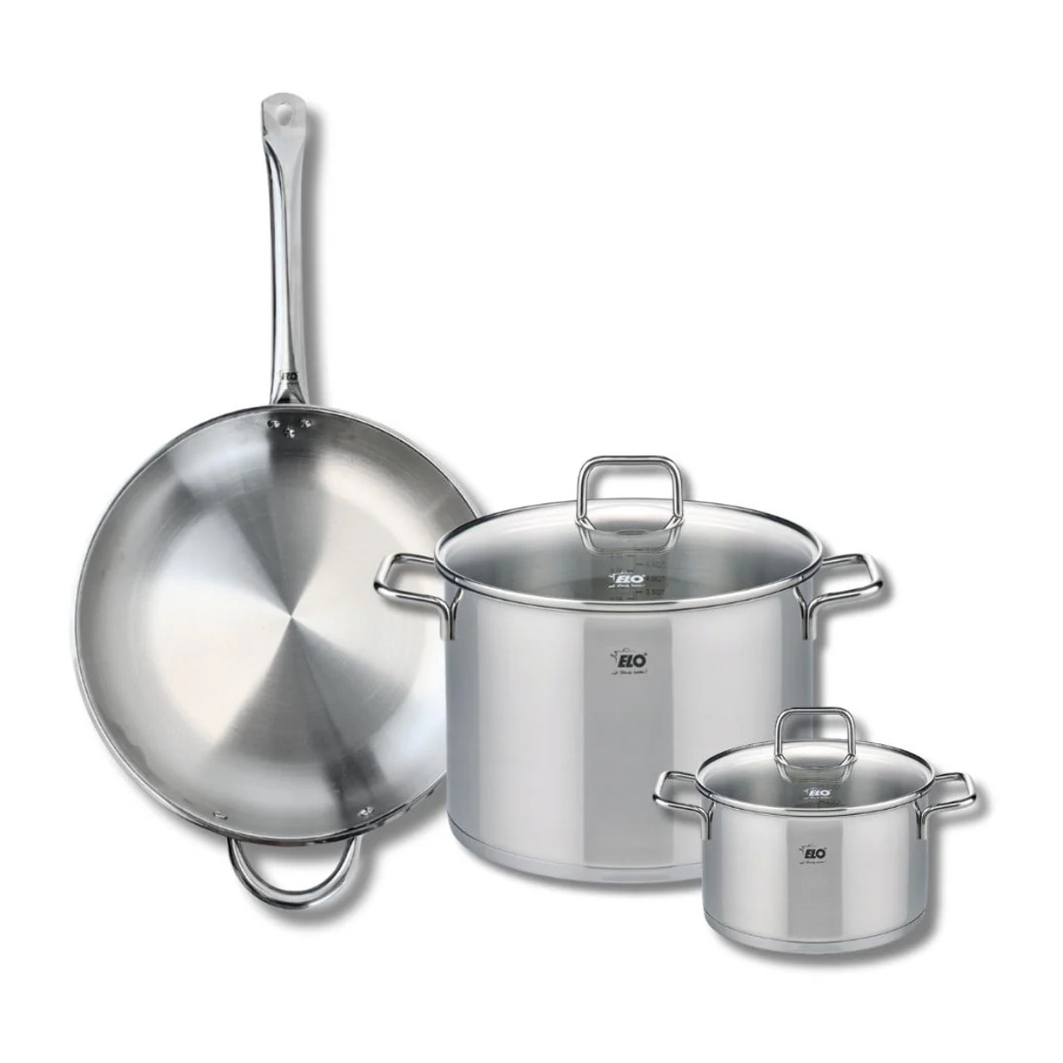Ensemble de 1 Poêle de cuisson 32 cm et 2 faitouts 16 et 26 cm Elo Profi Citrin