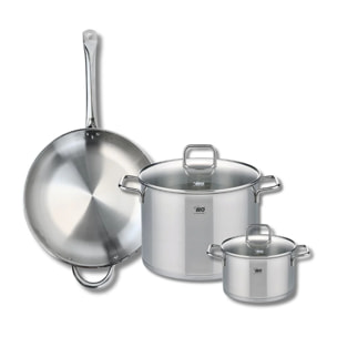 Ensemble de 1 Poêle de cuisson 32 cm et 2 faitouts 16 et 26 cm Elo Profi Citrin