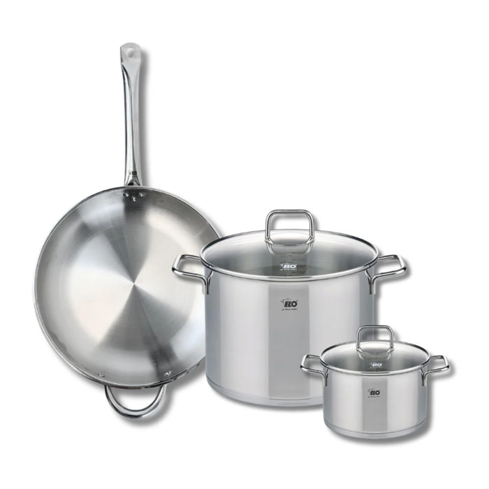 Ensemble de 1 Poêle de cuisson 32 cm et 2 faitouts 16 et 26 cm Elo Profi Citrin