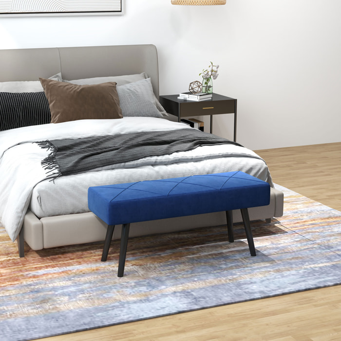 Taburete Pie de Cama Multifuncional Banco Pie de Cama Moderno Banco Dormitorio con Pies de Acero y Asiento Acolchado Carga 120 kg para Entrada Pasillo 100x36x45 cm Azul Oscuro